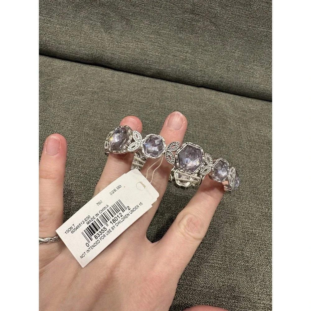 Napier Rhinestone Stretch Bracelet‎ Silver Tone Lavender Crystal Accent